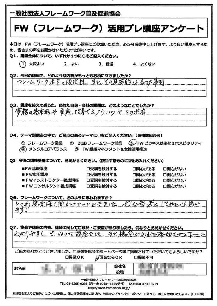 13年8月22日 フレームワーク活用プレ講座 東京会場 一般社団法人フレームワーク普及促進協会公式サイト